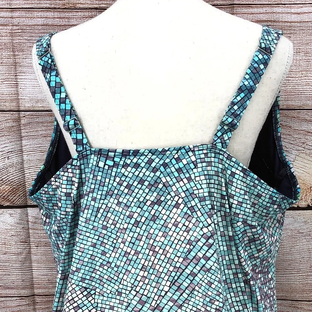 Lands' End Blue Mosaic Square-Neck Underwire Tankini Swimsuit Top Size 24W